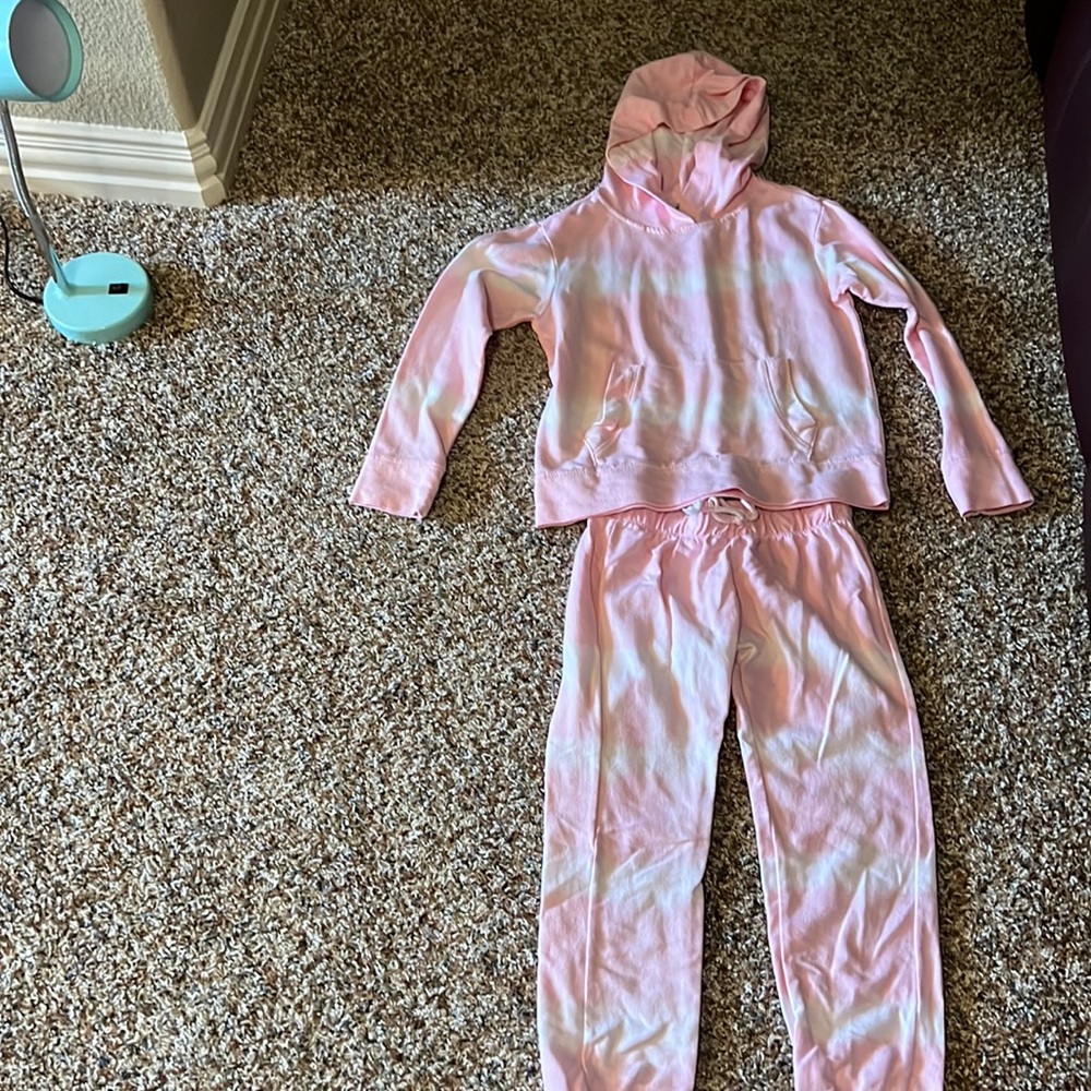 Pink and white tie dye hoodie with pocket and joggers